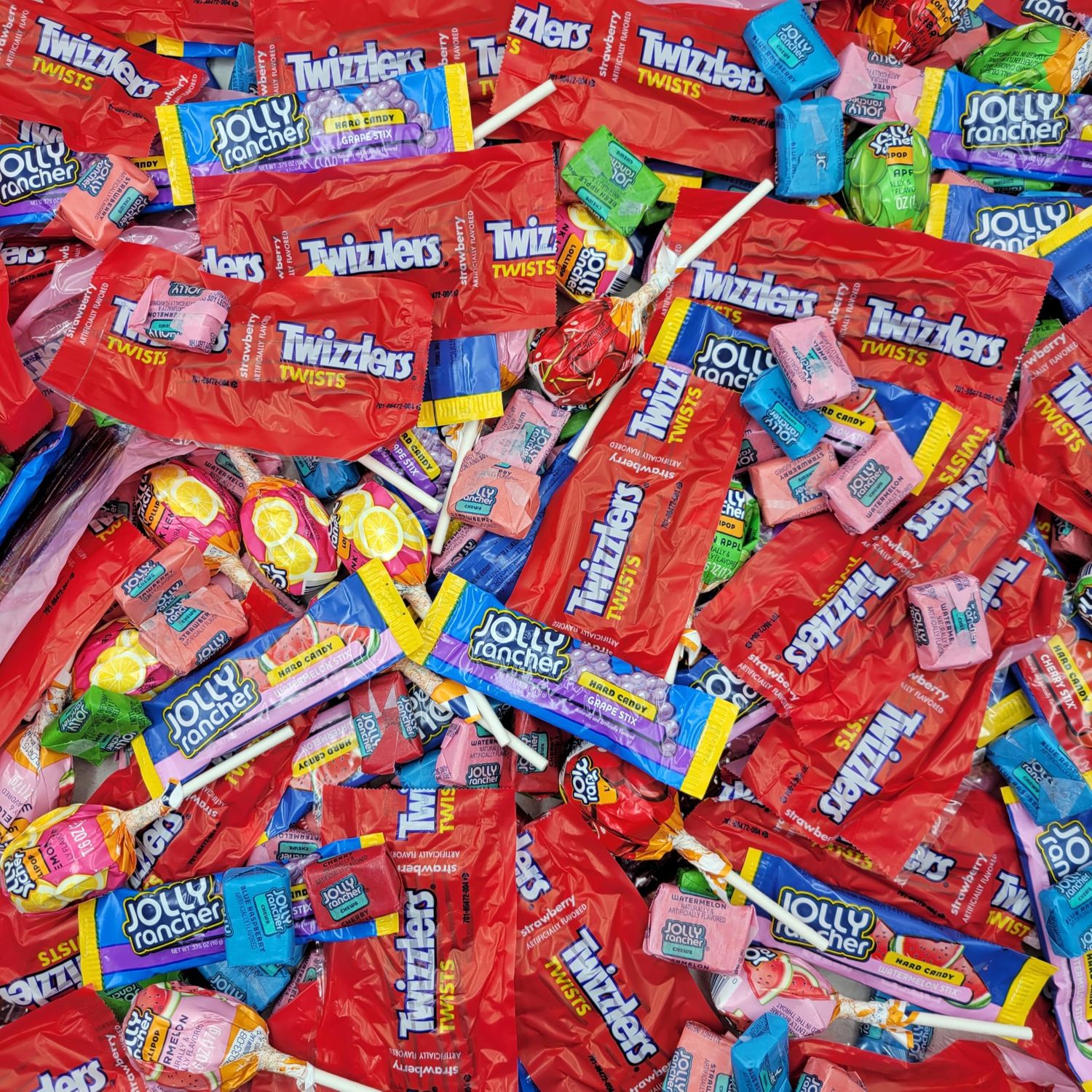 JollyRancher and Strawberry Twists Assorted Fruit Flavored Candy - Holiday Candy, Strawberry Licorice, Fruit Chews, Lollipop &amp; Hard Candy - Bulk Pack Party Bag - 2 Pound (Pack of 1)