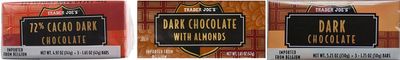 Bundle of 3: 3 bars of Trader Joes Cacao Drak Choc, 3 bars of Dark Chocolate and 3 bars of dark chocolate with almonds