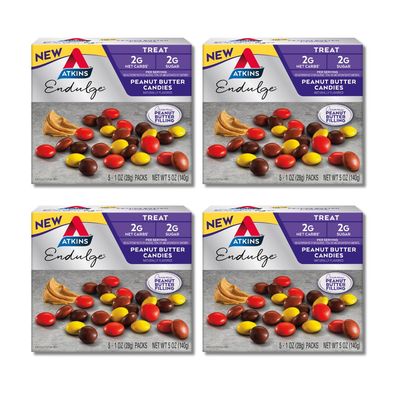 Atkins Endulge Treat, Peanut Butter Candies, 2g Net Carbs, 2g Sugar, Creamy Peanut Butter Filling, Low Carb, Low Sugar, 4 Packs (5 Count Each)