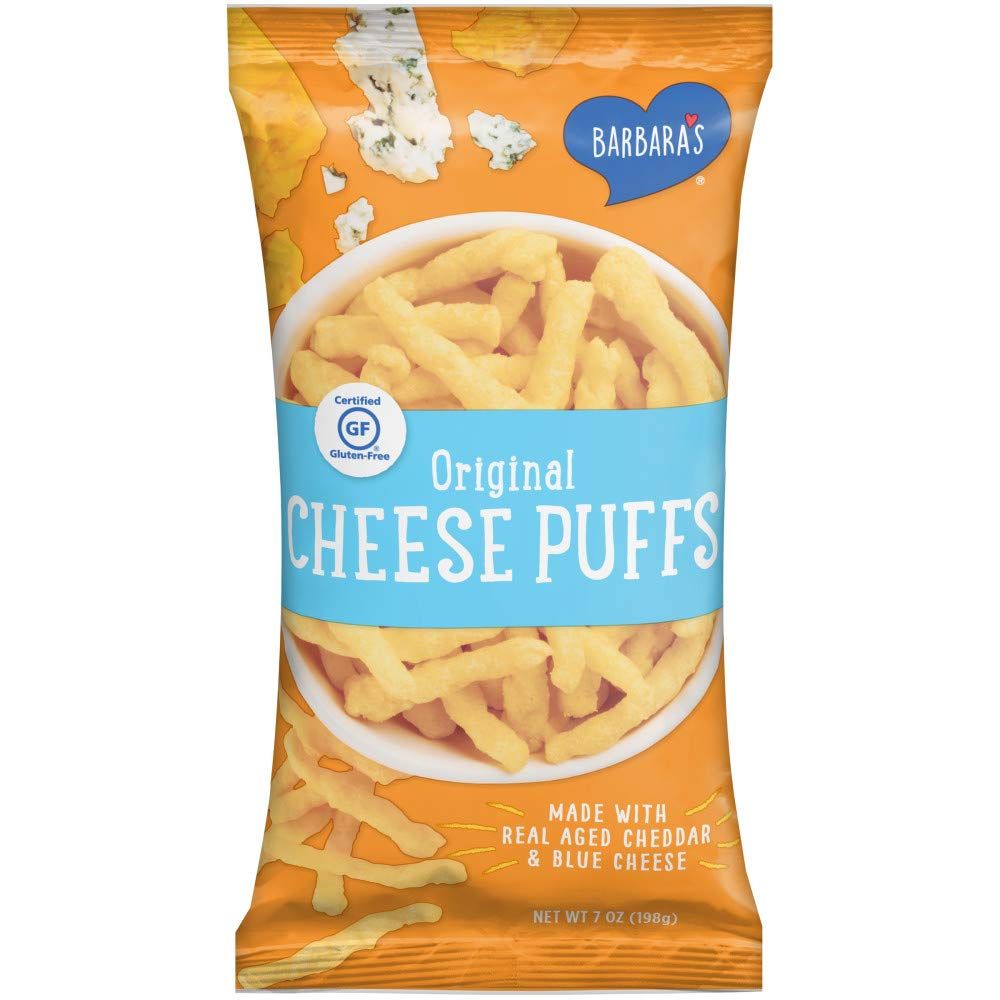 Barbara&#39;s Original Cheese Puffs, Cheddar Puff Kids Snack Made With Real Aged Cheddar and Blue Cheese, Gluten Free Snack, 7 OZ Bag