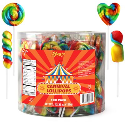Carnival Lollipops Rainbow Twist, Swirls, and Round Lollipops Unicorn Party Favors - Individually Wrapped Rainbow Candy Suckers &amp; Lollipops Great for Birthday Parties, Unicorn Pinata, 100 Count