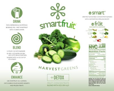 Smartfruit Harvest Greens + Detox, 100% Real Fruit Pure (Smoothie Mix) No Added Sugar, Non-GMO, No Additives, Vegan, Family Size 48 Fl. Oz (2 Pack)