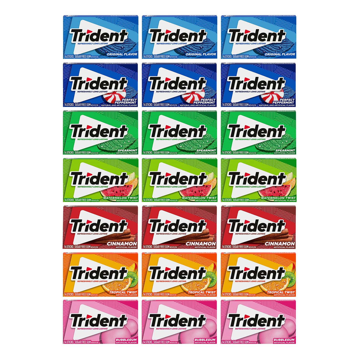 Trident Sugar Free Gum Variety Pack, 21 Packs of 14 Pieces (294 Total Pieces)