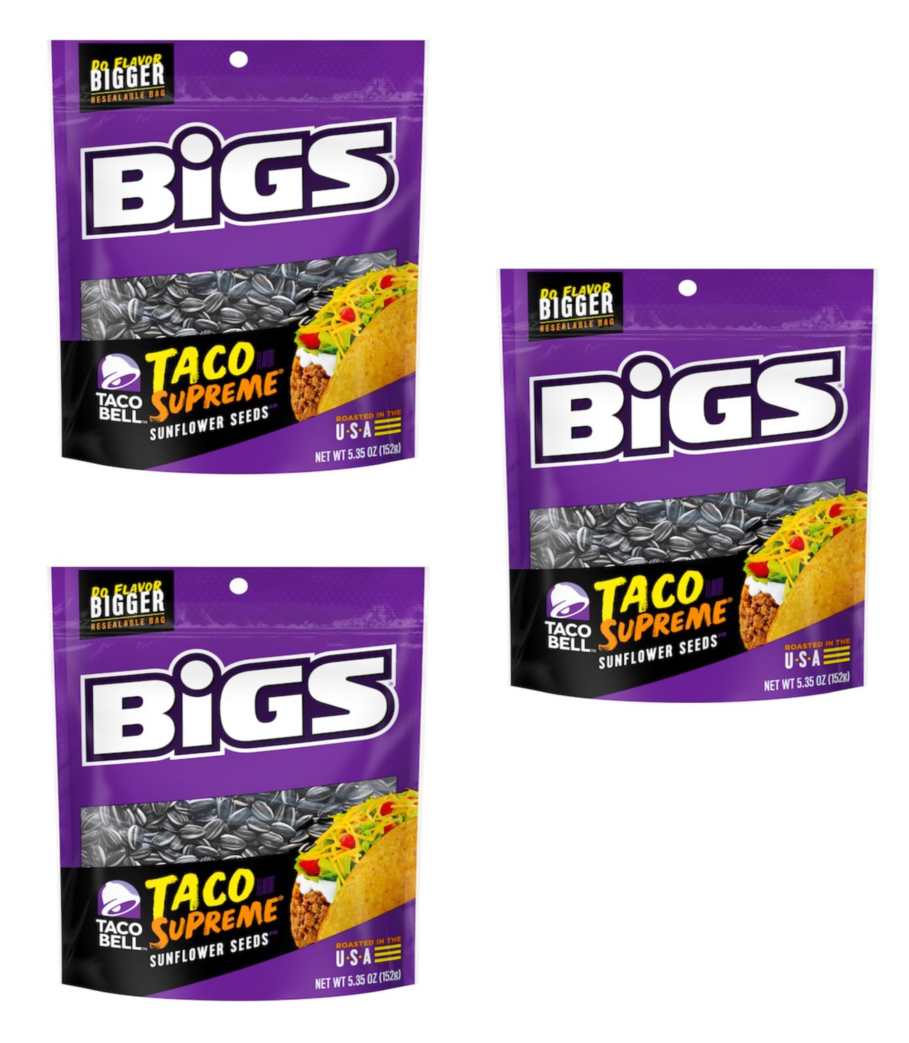 Taco Bell Flavored Sunflower Seeds - Taco Supreme - Pack of 3 - Tasty Snack for Anytime and Anywhere - Smiling Sweets - Perfect for Sporting Events and Roadtrips
