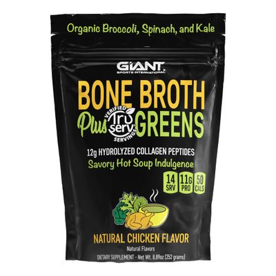 Giant Sports Bone Broth Collagen Plus Greens | Organic Super Greens Powder + Delicious Collagen Protein Powder Mix | Paleo and Keto Friendly | Natural Chicken Flavor 14 Servings