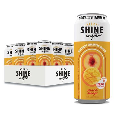 ShineWater Vitamin D Hydration Electrolyte Drink, Peach Mango 12 Pack, Sugar Free Naturally Flavored Water, Magnesium, Zinc, Vitamin B12, Folic Acid, Plant Based Antioxidants, Low Calorie
