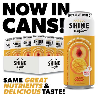 ShineWater Vitamin D Hydration Electrolyte Drink, Peach Mango 12 Pack, Sugar Free Naturally Flavored Water, Magnesium, Zinc, Vitamin B12, Folic Acid, Plant Based Antioxidants, Low Calorie