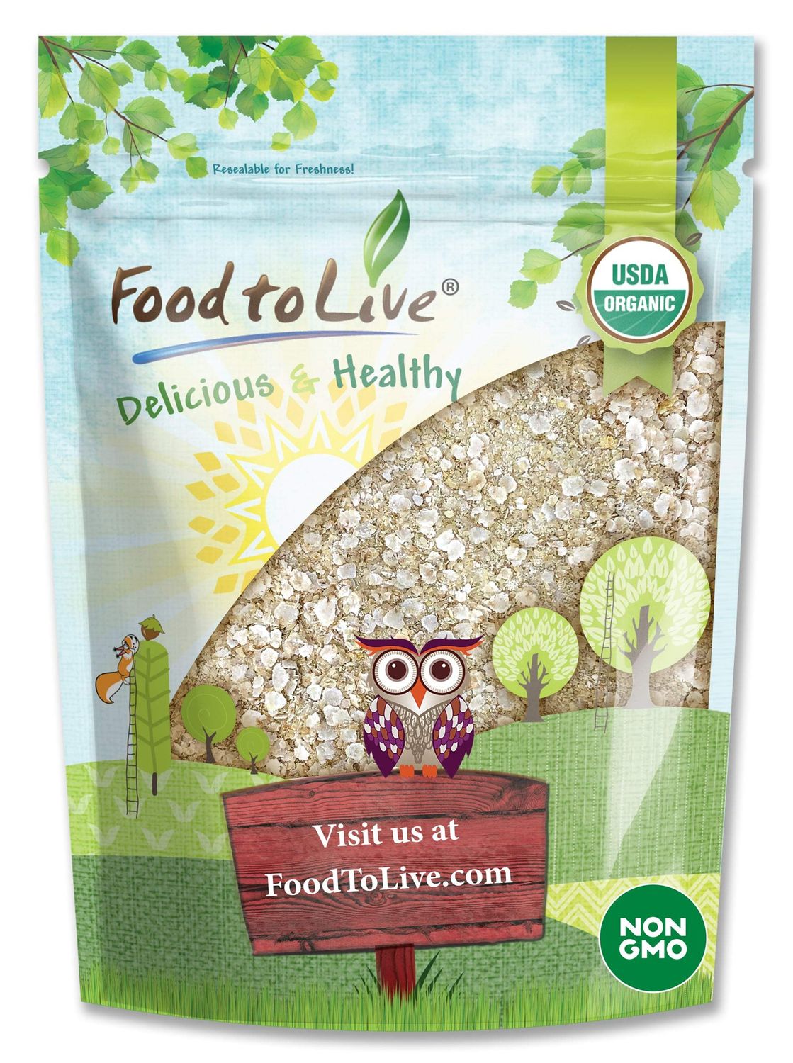 Food to Live Organic White Quinoa Flakes, 1 Pound - Non-GMO Pressed Quinoa Seeds, Vegan, Kosher, Bulk, High in Protein, Riboflavin, and Phosphorus. For Cooking, Baking, Oatmeal, Breakfast Cereals