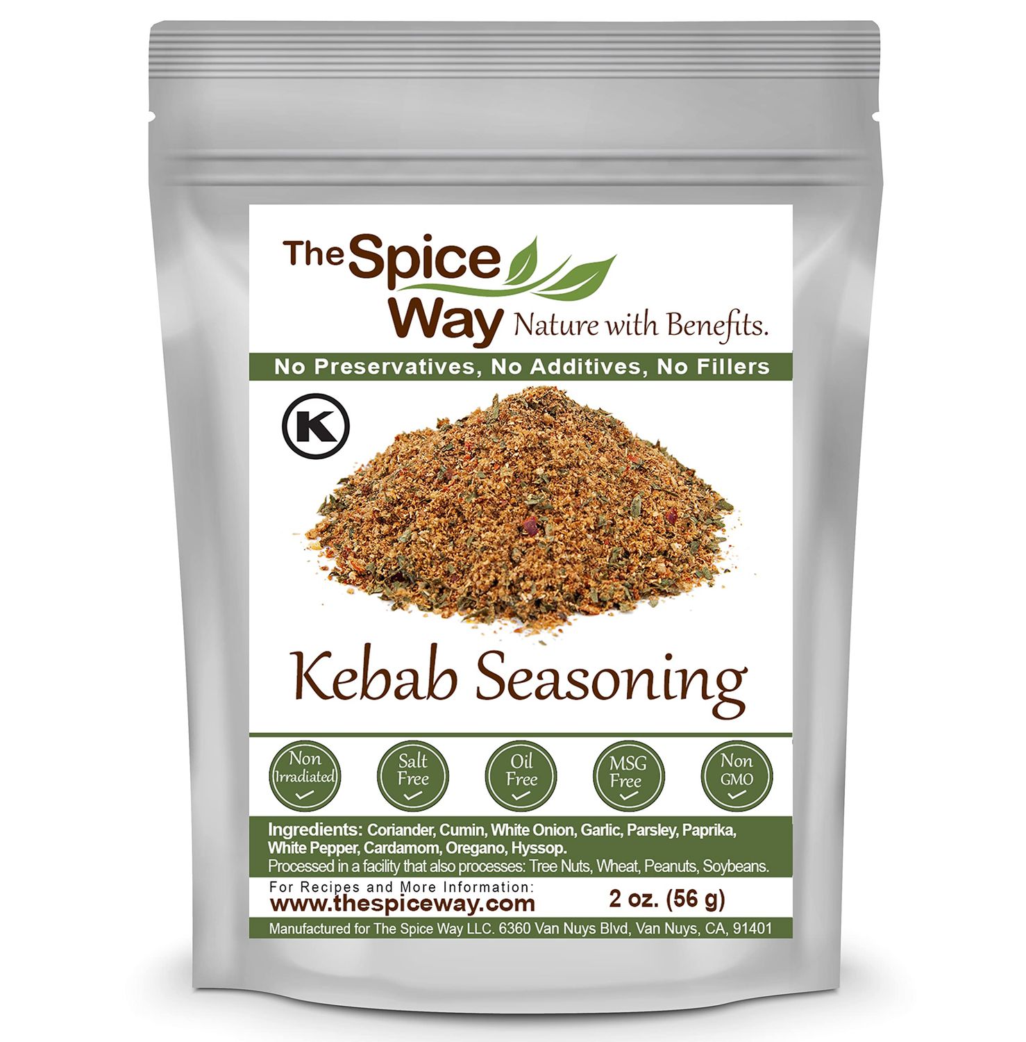The Spice Way Kebab Seasonings - Meat and Poultry Spice Blend No Additives, No Preservatives, No Fillers, Beef Kababs, Chicken Kebabs and Gyro Seasoning.(2 oz resealable bag)