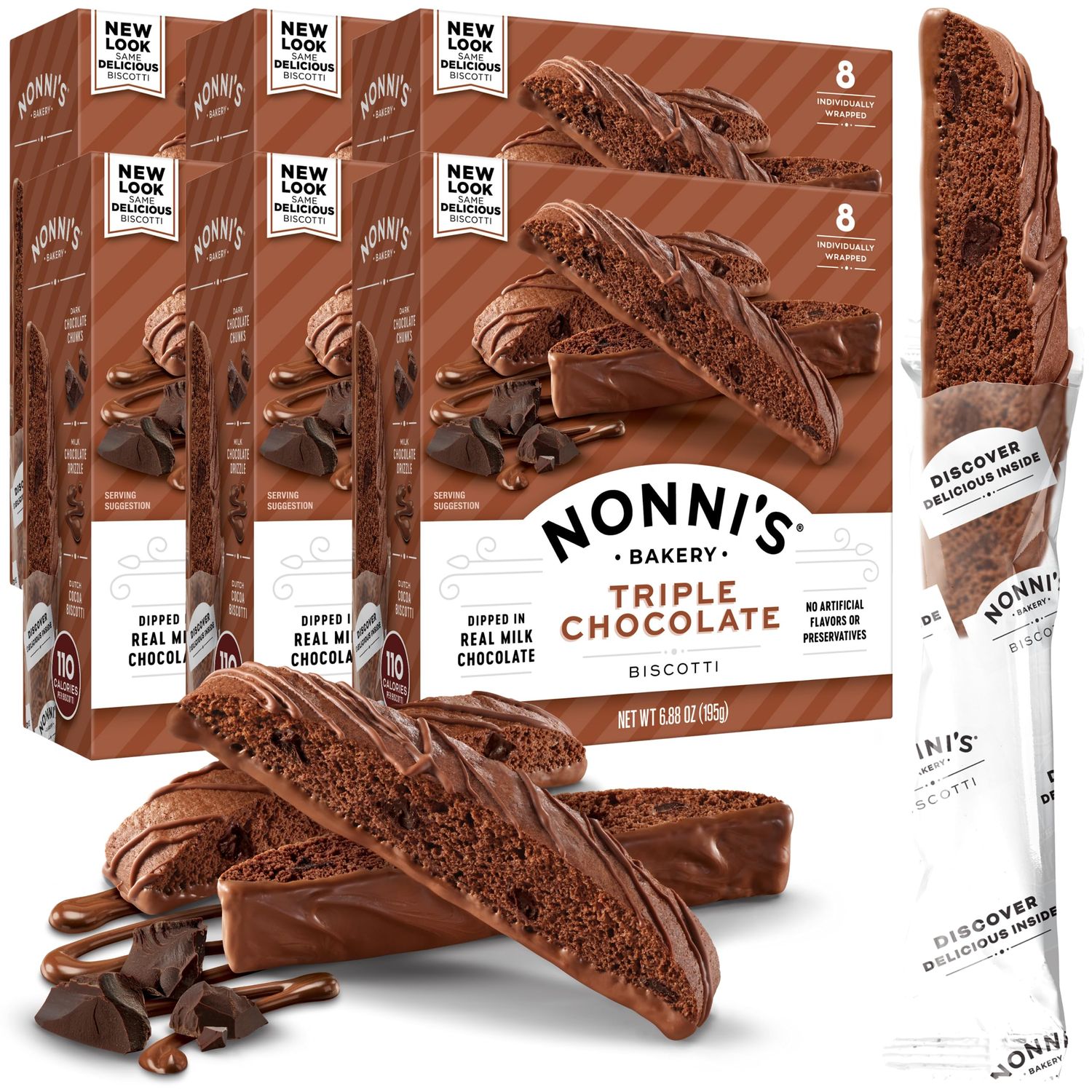 Nonni&#39;s Triple Chocolate Biscotti Italian Cookies - 6 Boxes Triple Chocolate Italian Biscotti Cookies w/Dark Chocolate - Biscotti Individually Wrapped Cookies - Kosher Chocolate Coffee Cookie 6.88 oz