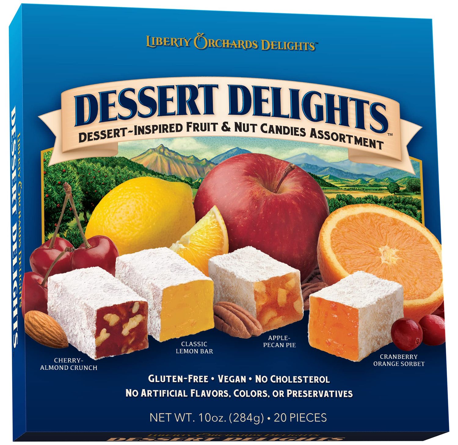 Liberty Orchards, Dessert Delights - Fruit and Nut Candies - Turkish Delights Lokum Candy - Natural, Vegan, Gluten-Free - 10 Oz.