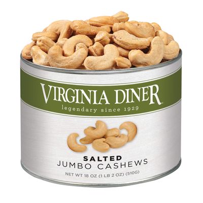 Virginia Diner Gourmet Jumbo Salted Cashews Gift Tin, 18 Oz All-Natural Heart-Healthy Mammoth Cashews, Perfect Gourmet Cashews Gift