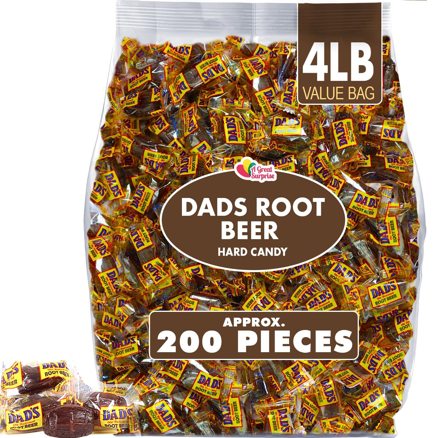 Dad&#39;s Root Beer Barrels - Rootbeer Barrels Hard Candy - 4 Pounds - Washburn Old Fashioned Candies - Individually Wrapped Bulk Barrells