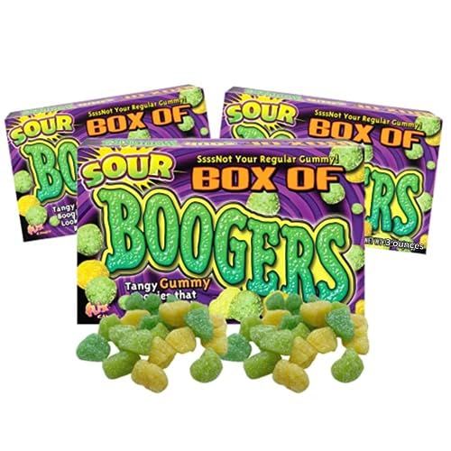 Sour Box of Booger Gummies, Tangy Gummy Candy Boogers Movie Theater Box Shareable Candy, Gag Gift Prank or Christmas Stocking Stuffers, Pack of 3