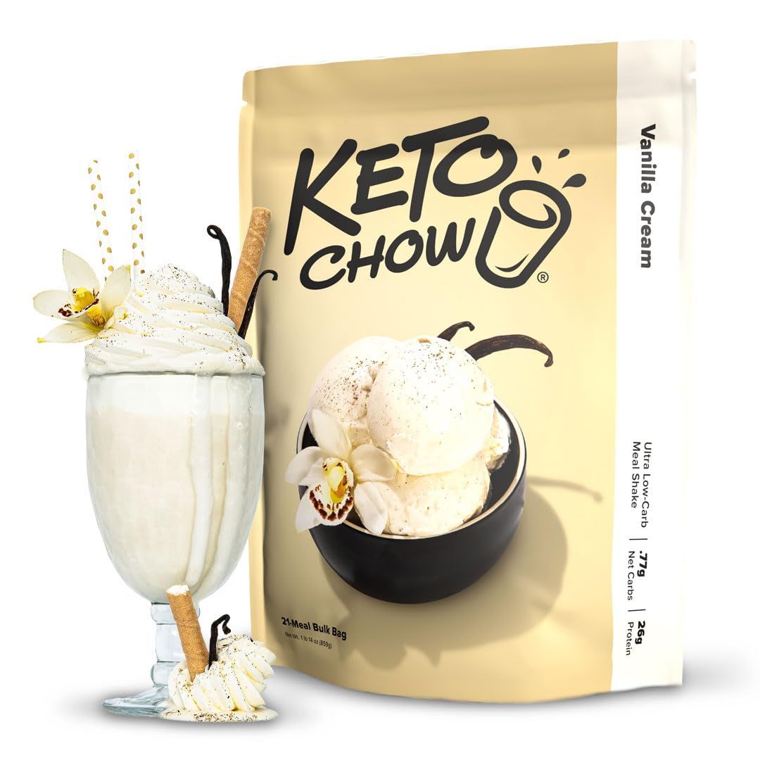 Keto Chow Vanilla Cream - Keto Meal Replacement Shake Powder - Nutritionally Complete - Low Carb - Delicious Easy Meal Substitute - Protein Rich &amp; Dairy Free - 21 Meal Serving