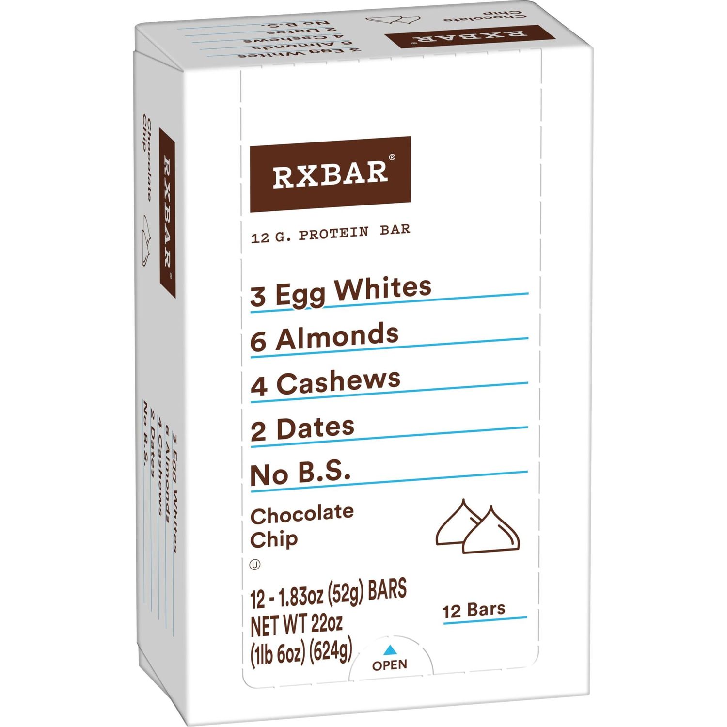 RXBAR Protein Bars, Protein Snack, Snack Bars, Chocolate Chip, 22oz Box (12 Bars)