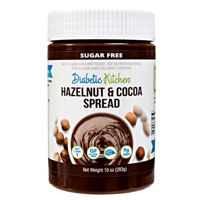 Diabetic Kitchen Sugar Free Hazelnut Cocoa Spread - Low Carb Chocolate Dessert Spread - w/Prebiotics, No Erythritol, Artificial Sweeteners or Sugar Alcohols, 1 Net Carb &amp; 9g Fiber