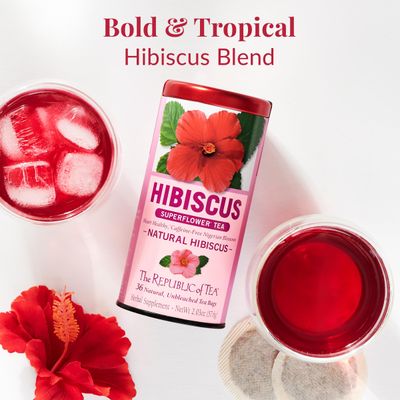 The Republic of Tea Natural Hibiscus Superflower Herbal Tea, Ruby Red Hibiscus Fine Blend, 36 Tea Bag Refill