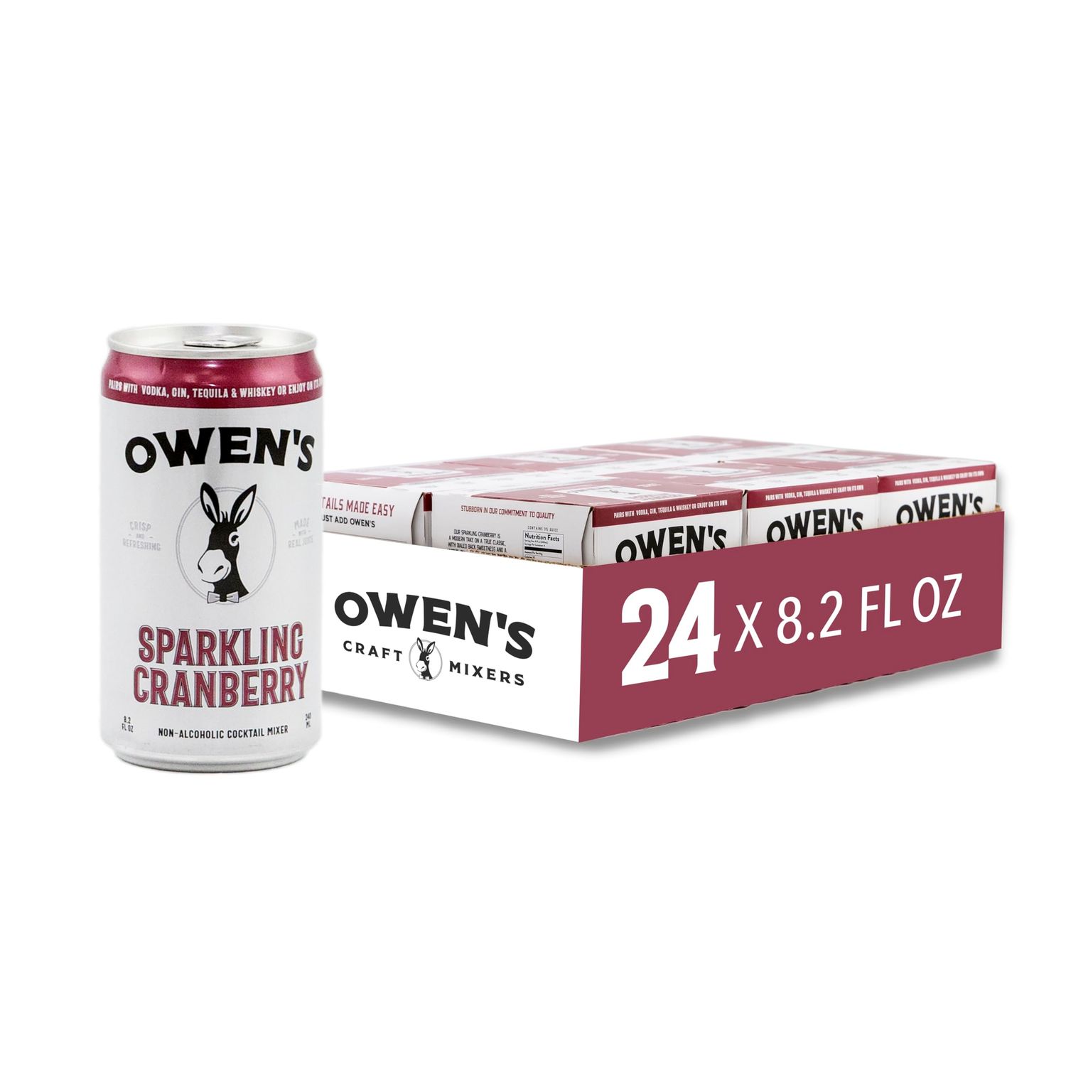Owen&#39;s Sparkling Cranberry, Premium Cocktail Mixer Made with Pure Cane Sugar and No High Fructose Corn Syrup - 8.2oz Cans (24 pack)