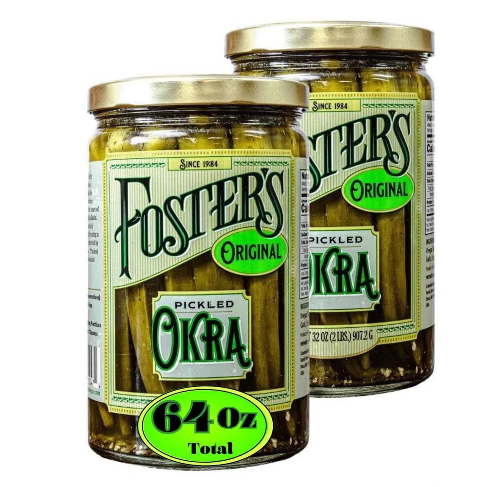 Foster&#39;s Pickled Okra - 32oz - (2 pack) - Traditional Pickled Vegetables Recipe perfected over 30 years - Gluten-Free Okra Pickles - NO Preservatives Pickle Okra