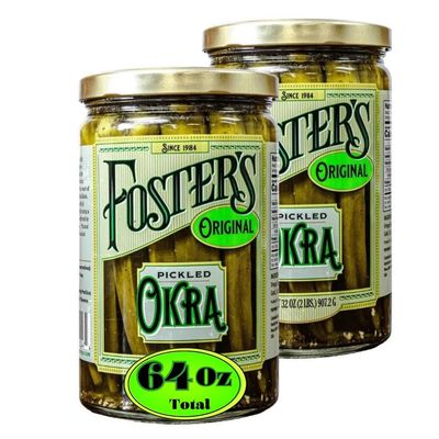 Foster&#39;s Pickled Okra - 32oz - (2 pack) - Traditional Pickled Vegetables Recipe perfected over 30 years - Gluten-Free Okra Pickles - NO Preservatives Pickle Okra