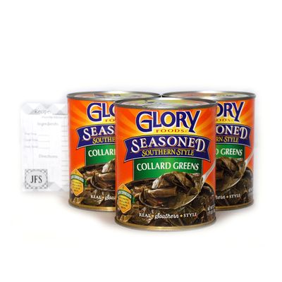 Glory Seasoned Southern Style Collard Greens, 27oz, 3 Pack with a JFS Recipe Card