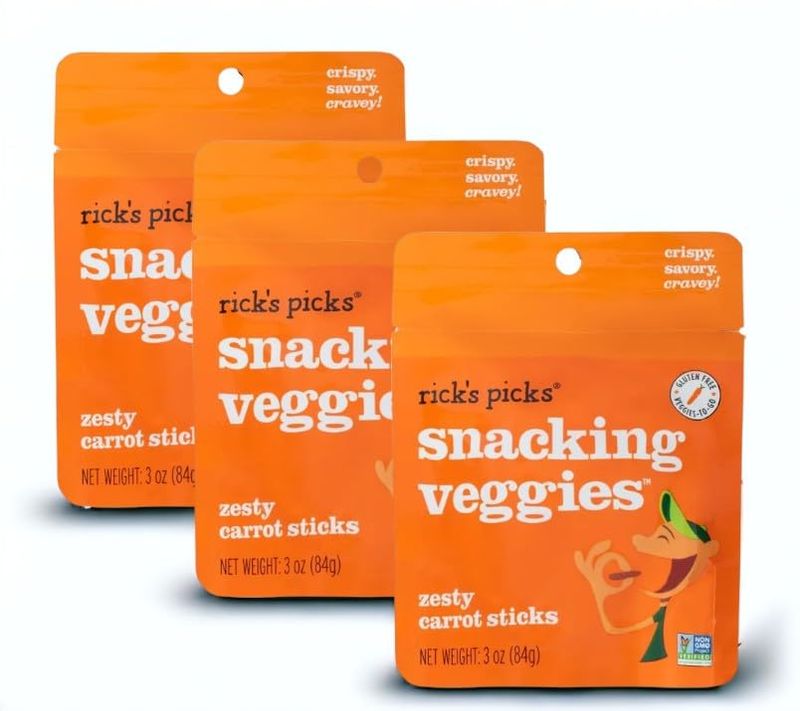 Ricks Picks Carrrot Premium Pickles In A Pouch - Low Carb Snacks, Vegan Gluten Free Snacks, Healthy Snacks for Kids and Adults, Keto Snacks, Low Calorie, Diabetic Snacks (3 Pack)