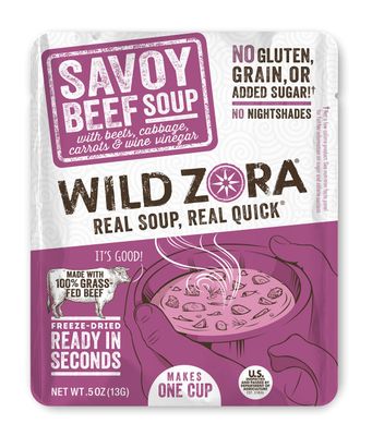 Wild Zora Instant Keto-Friendly Soups Savoy Beef 8-pack Broth Made with 100% Grass-Fed Beef, and Vegetables, Gluten-Free, Low Carb, No Added Sugar, Flavorful Pantry Staples - 0.5oz/13g