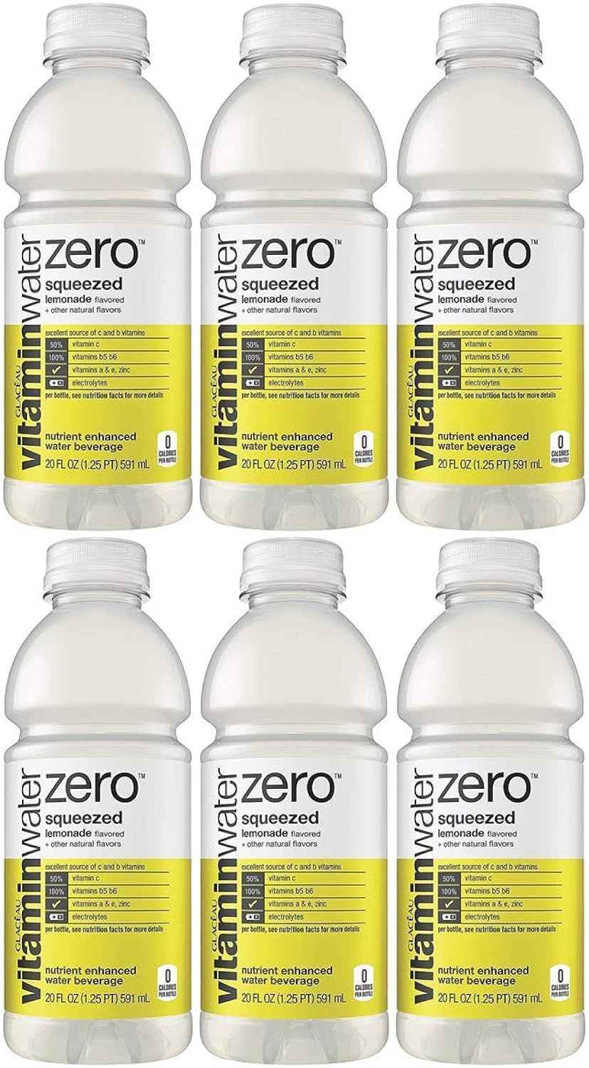 Vitamin Water Zero, Lemonade - Squeezed, 20oz Bottle (Pack of 6, Total of 120 Oz)