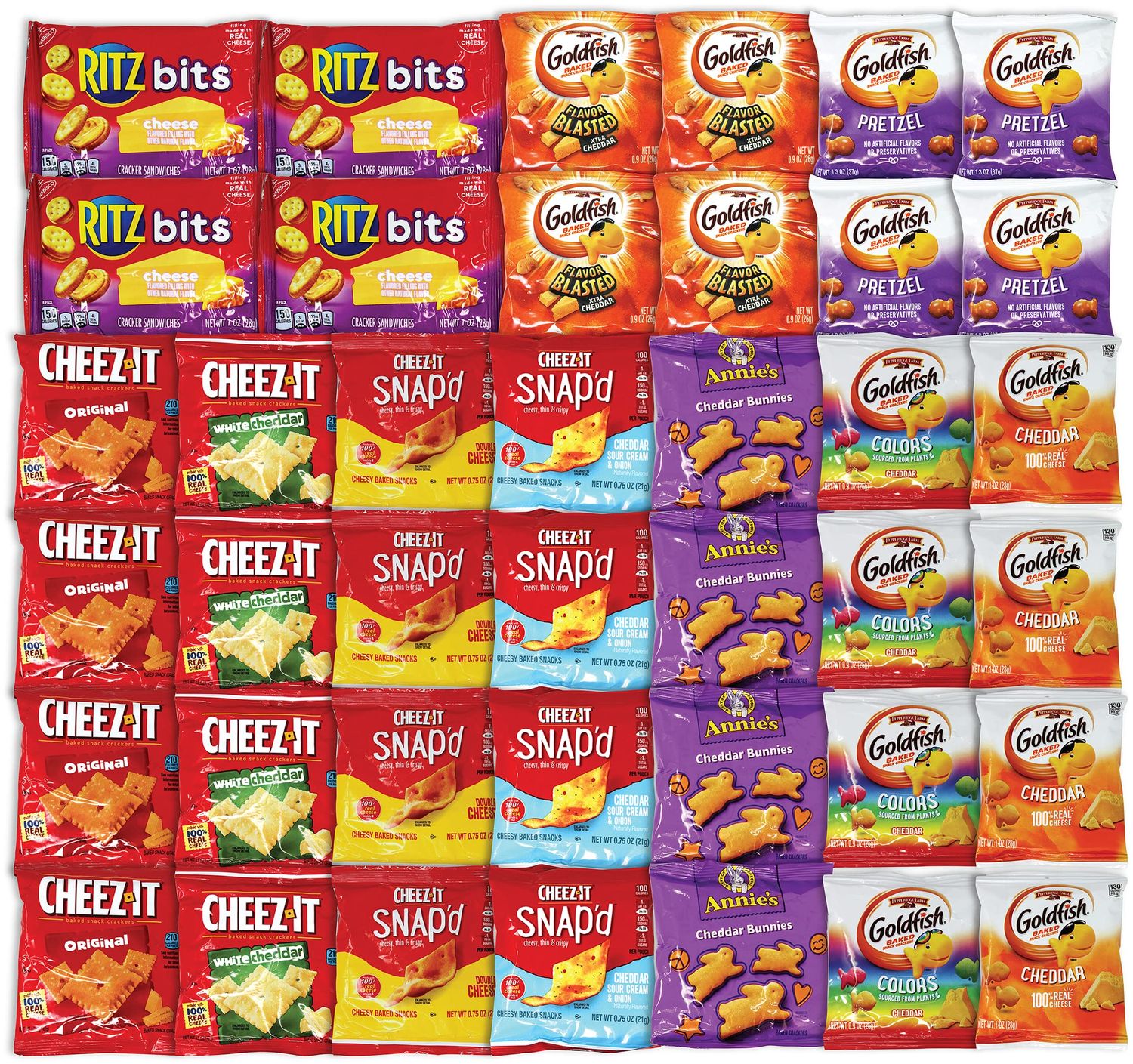 Niro Assortment | 40 Packs Individual Bags Cheese Crackers Variety Pack, Cheez-It, Gold fish, Annie&#39;s, and Ritz Bits Snack Packs | Snacks for Adults and Children