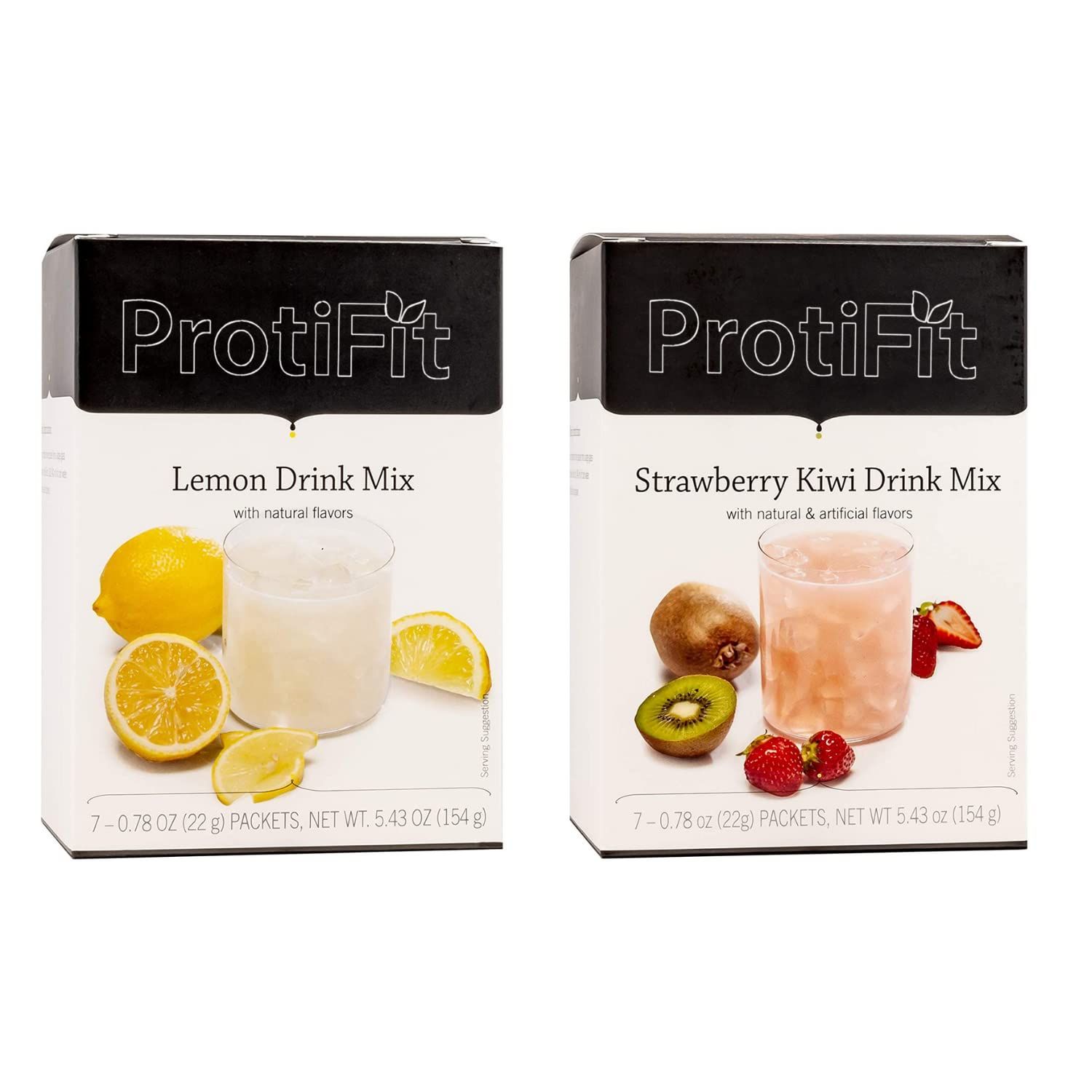 PROTIFIT - High Protein Lemon &amp; Strawberry Kiwi Fruit Drink 2 Pack, 15g Protein, Low Calorie, Sugar Free, Ideal Protein Compatible, 7 Servings Per Box, (2 Pack)