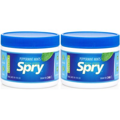 Spry Xylitol Mints, Peppermint Sugar Free Candy - Breath Mints That Promote Oral Health, Dry Mouth Mints That Increase Saliva Production, and Stop Bad Breath, 240 Count (Pack of 2)