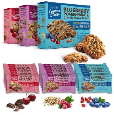 Cooper Street Cookies Healthy Breakfast Bakes, Granola Bars W/Blueberry, Pomegranate, White Chocolate Chip, Cranberry &amp; Cherries, Variety Pack of 3