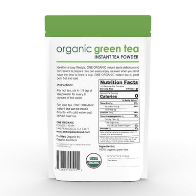 ONE ORGANIC Instant Tea Powder (Green) - 4.4 oz. - 125 Servings - USDA Certified Organic - 100% Pure Tea - Instant Hot or Iced Tea - Unsweetened