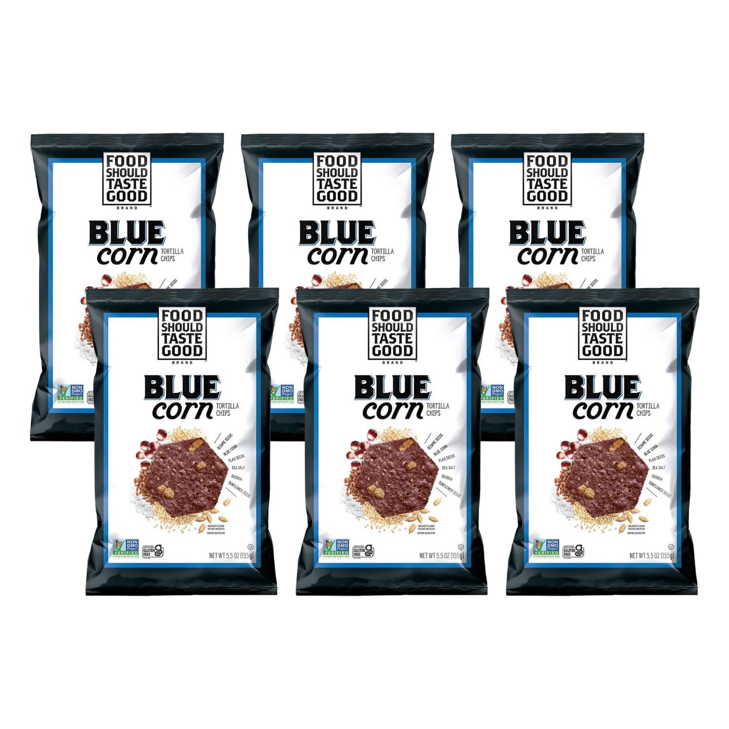 Food Should Taste Good Blue Corn Tortilla Chips, 5.5 oz. (Pack of 6)