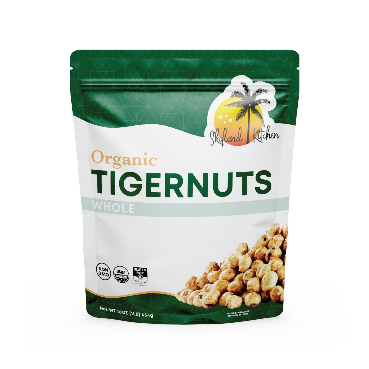 Skyland Kitchen Whole Organic Tigernuts, 16oz Bag, Gluten-Free, Raw Snack. Edible tubers, free of all allergens.