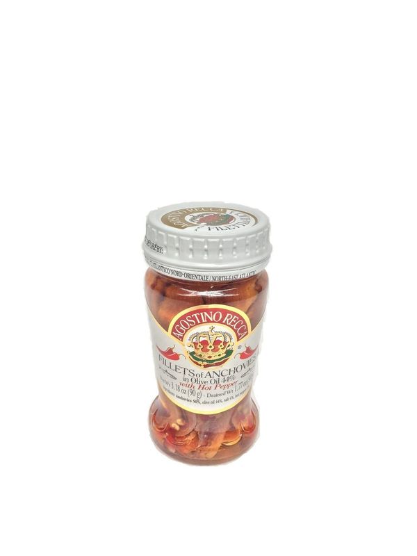Agostino Recca Fillets of Anchovies in Olive Oil 44% with Hot Pepper 3.18 oz