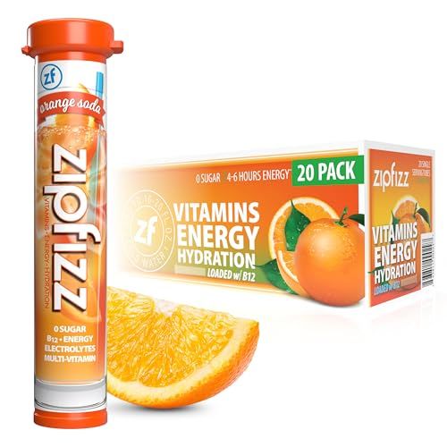 Zipfizz Daily Energy Drink Powder, Orange Soda, 20 Pack | 3-in-1 Sustained Energy, Rapid Hydration, and Essential Vitamins | Sugar-Free | Electrolyte Powder | Contains Vitamin B-12 &amp; Antioxidants