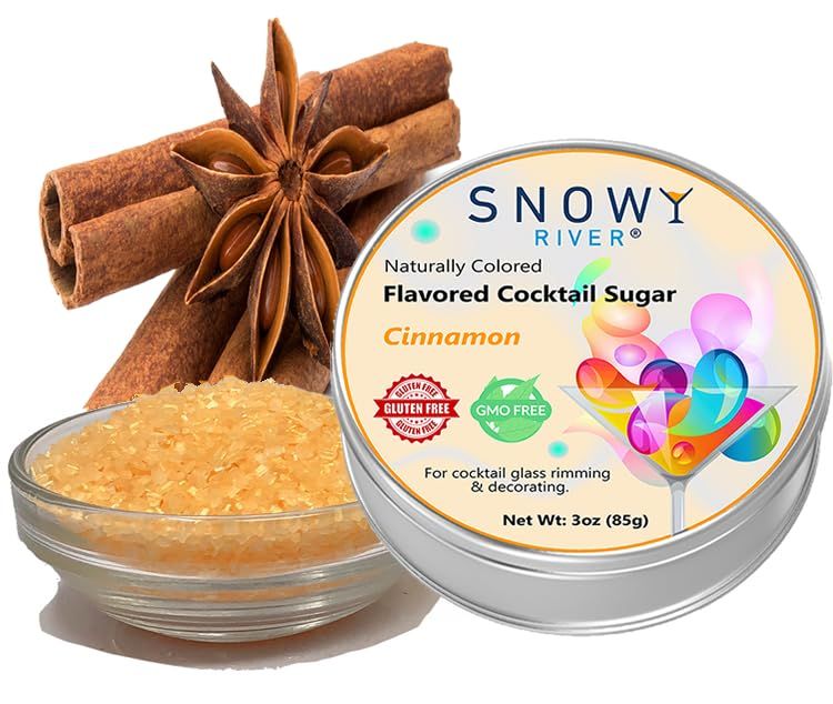 Snowy River Holiday Cinnamon Flavored Cocktail Sugar - Add Glamor and Sensational Flavor to Your Holiday Cocktails, Margaritas, Drinks and other beverages - 3oz Gift Tin (Cinnamon)