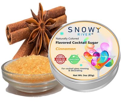 Snowy River Holiday Cinnamon Flavored Cocktail Sugar - Add Glamor and Sensational Flavor to Your Holiday Cocktails, Margaritas, Drinks and other beverages - 3oz Gift Tin (Cinnamon)