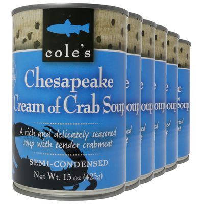 Coles - Pack of 6 Chesapeake Cream of Crab Soup - Premium Canned Fresh Crab Meat &amp; Nutritious Semi Condensed and Gluten-free Crab Bisque - 15 oz Per Container