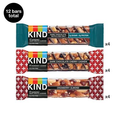 KIND Nut Bars, Variety Pack, Dark Chocolate Nuts and Sea Salt, Dark Chocolate Cherry Cashew, Cranberry Almond, Healthy Snacks, Up to 6g Protein, Gluten Free, 30 Count