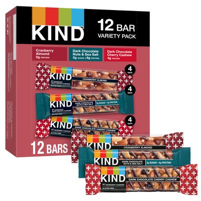 KIND Nut Bars, Variety Pack, Dark Chocolate Nuts and Sea Salt, Dark Chocolate Cherry Cashew, Cranberry Almond, Healthy Snacks, Up to 6g Protein, Gluten Free, 30 Count