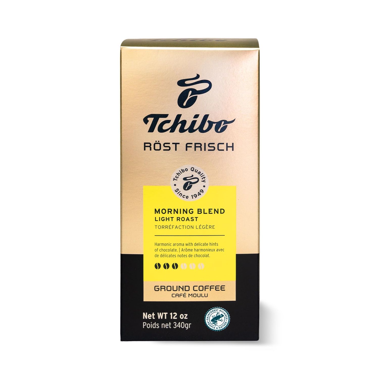 Tchibo Ground Coffee - Rst Frisch Morning Blend - Lightly Roasted Arabica Beans with Delicate Hints of Dark Chocolate - Intensity 3/6, Acidity 2/6, Roast Level 2/6-12 oz - Pack of 1