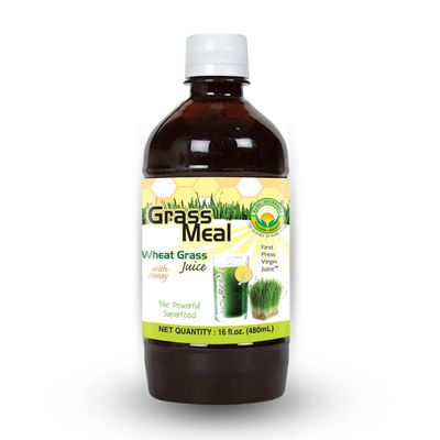BASIC AYURVEDA Wheat Grass Juice with Honey | Organic &amp; Pure Grass Meal Juice | Purifying &amp; Natural Herbal Drink for Immune Support | 16.23 Fl Oz (480ml)
