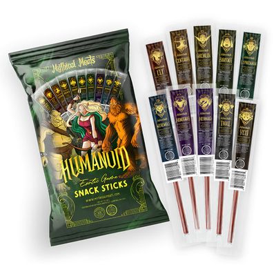 Mythical Meats Humanoid Exotic Game &amp; Beef Sticks - Individually Wrapped Beef Jerky Sticks - Keto Friendly High Protein Meat Snack for Adults and Kids - Variety Pack of 10 Meat Sticks
