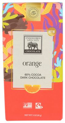 Endangered Species 60% Cocoa Orange Dark Chocolate Bar, Non GMO, 3 Ounces (Pack Of 12)