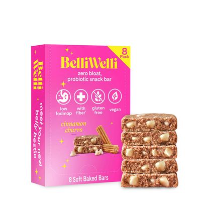 Belliwelli Soft Baked Probiotic Snack Bar | Gluten-Free, Dairy-Free, Vegan, &amp; Low-FODMAP | Cinnamon Churro (8 Pack)