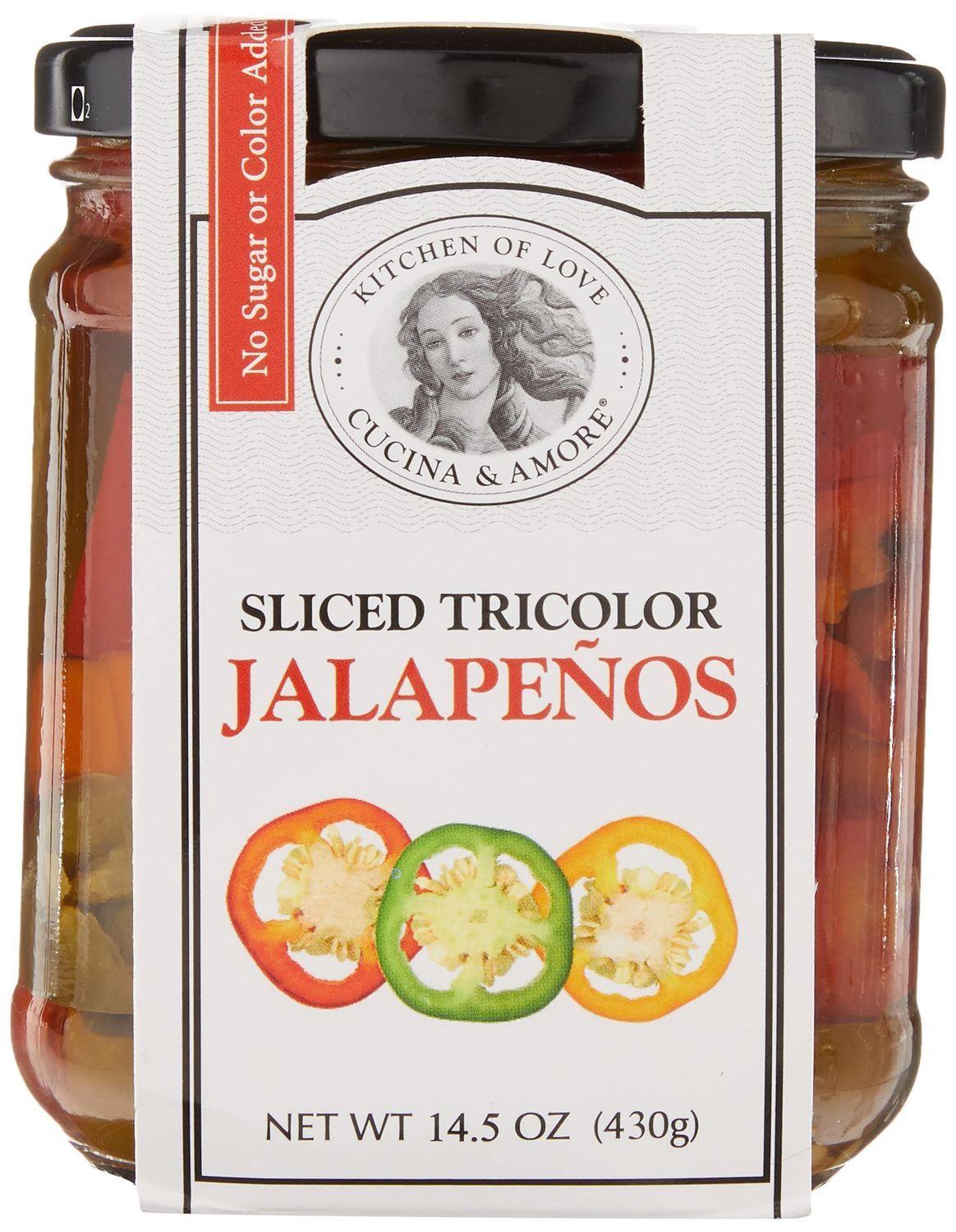 Cucina &amp; Amore Sliced Tricolor Jalapeos, 14.5 Ounce