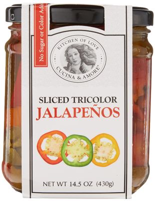 Cucina &amp; Amore Sliced Tricolor Jalapeos, 14.5 Ounce